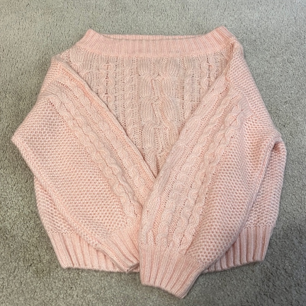 Pink fuzzy cable knit sweater size s/m